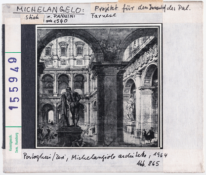 Vorschaubild Rom: Projekt für den Innenhof des Palazzo Farnese. Michelangelo, Pannini 